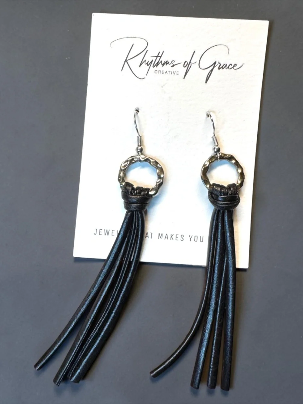 NWT Black Leather Tassel Boho Statement Earrings